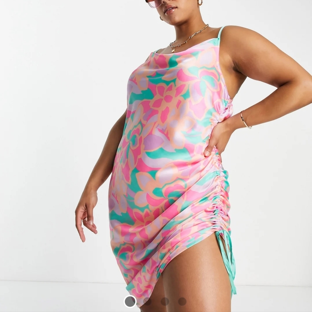 ASOS Floral Print Swim Cover-Up Dress - Pink and Green